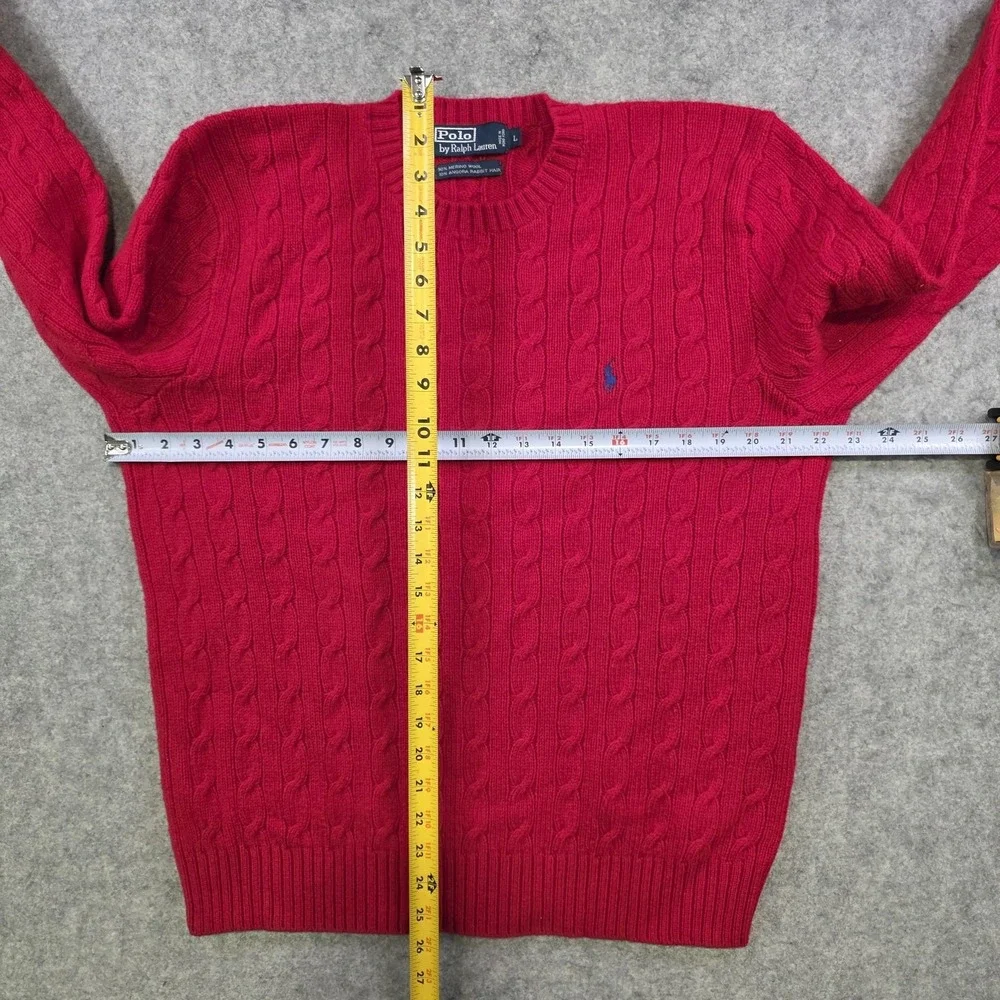 VTG Polo Ralph‎ Lauren Sweater Mens Large Red Merino Angora Cable Knit Crewneck